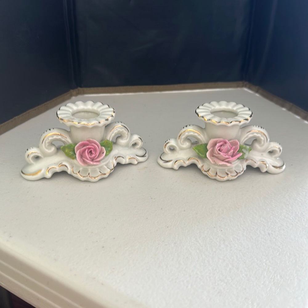 Pair of Vintage Dresden Candlestick Holders